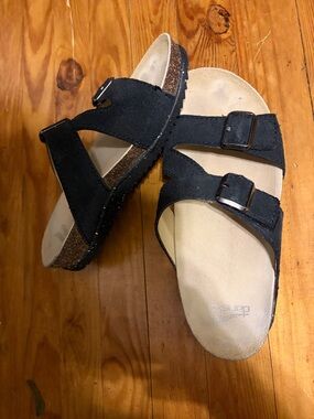 Dansko Women's Black Double-Buckle Suede Slide Sandals size 38